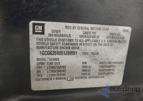 2005 Chevrolet Express z USA, uszkodzony, nr VIN 1GCGG25V851209501
